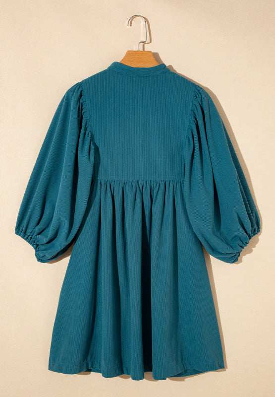 Corduroy Quarter Snap Three-Quarter Sleeve Dress - Trendsi - Flyclothing LLC