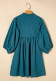 Corduroy Quarter Snap Three-Quarter Sleeve Dress - Trendsi - Flyclothing LLC