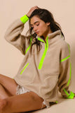 BiBi Contrast Edge Half Zip Up Sherpa Jacket - Trendsi - Flyclothing LLC