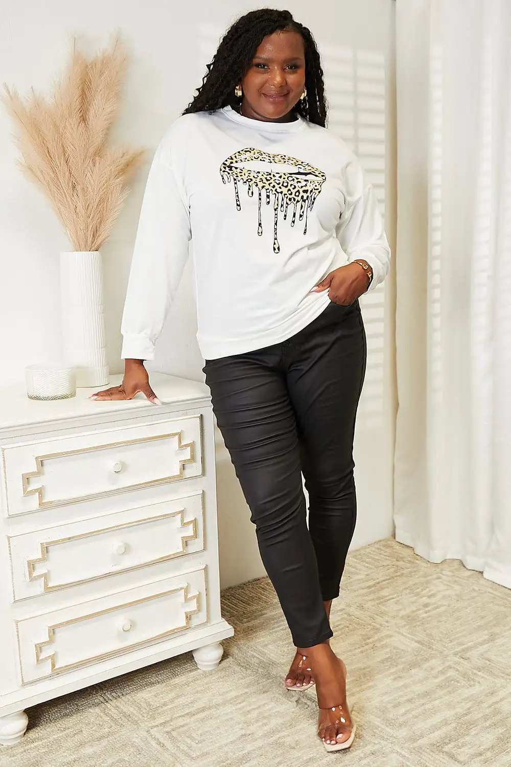 Simply Love Graphic Dropped Shoulder Round Neck Sweatshirt - Trendsi - Flyclothing LLC