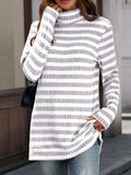 Striped Turtleneck Long Sleeve Knit Top - Trendsi - Flyclothing LLC