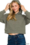 Zenana Drop Shoulder Ribbed Crop Hoodie - Trendsi - Flyclothing LLC