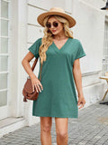 V-Neck Short Sleeve Mini Tee Dress - Trendsi - Flyclothing LLC