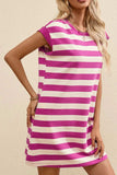 Stripe Cap Sleeve Pocketed Shift Tee Dress - Trendsi - Flyclothing LLC