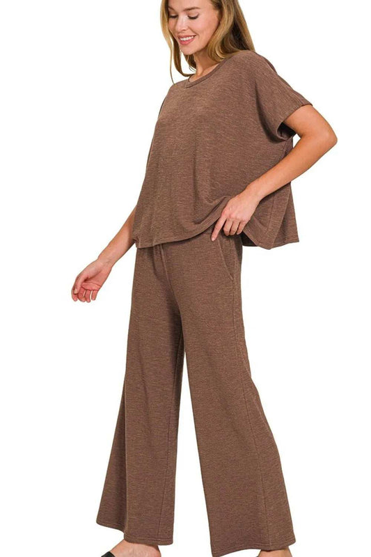 Zenana Cotton Slub Top & Pants Set - Trendsi - Flyclothing LLC