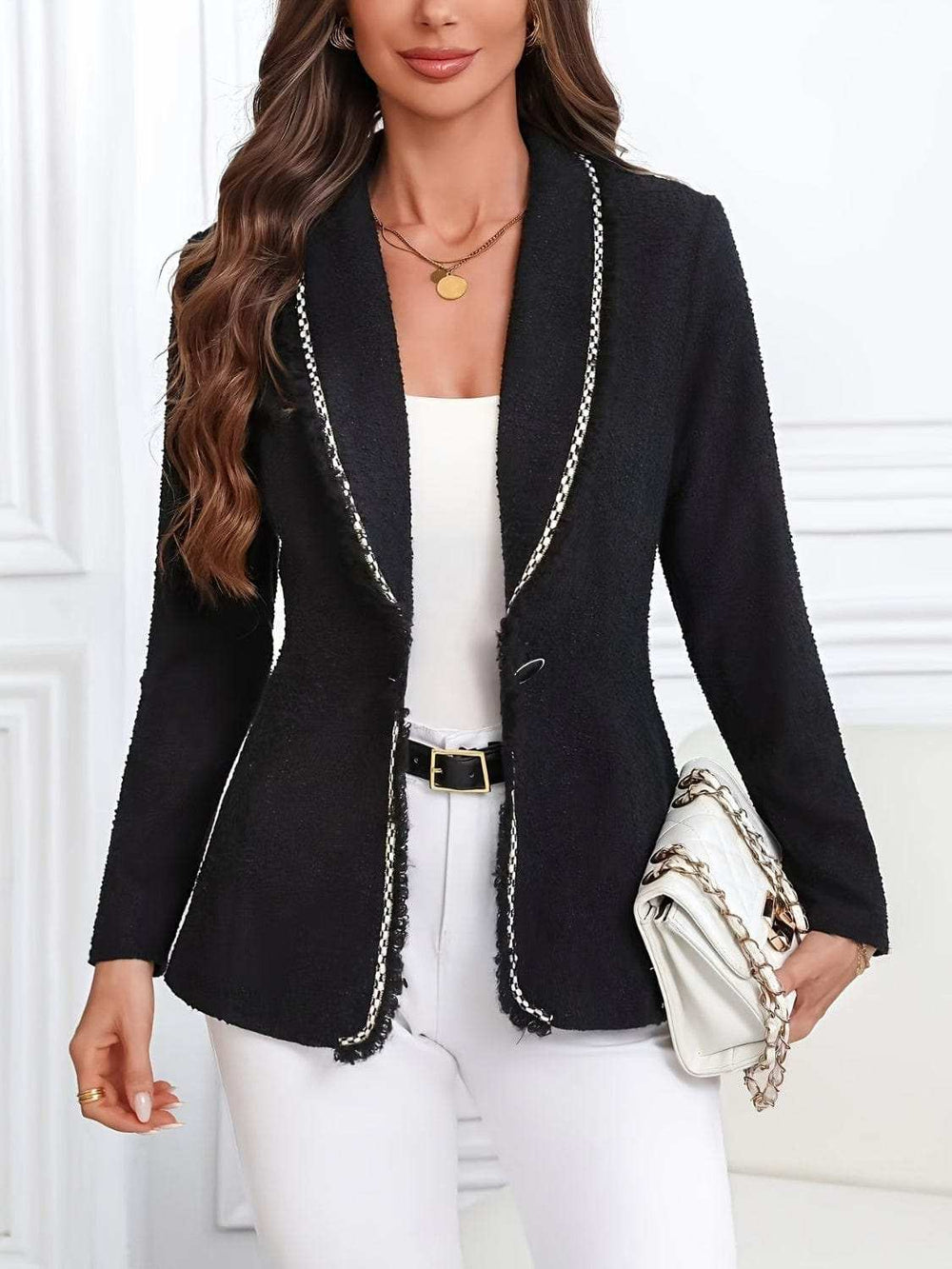 Single-Breasted Lapel Collar Blazer - Trendsi - Flyclothing LLC
