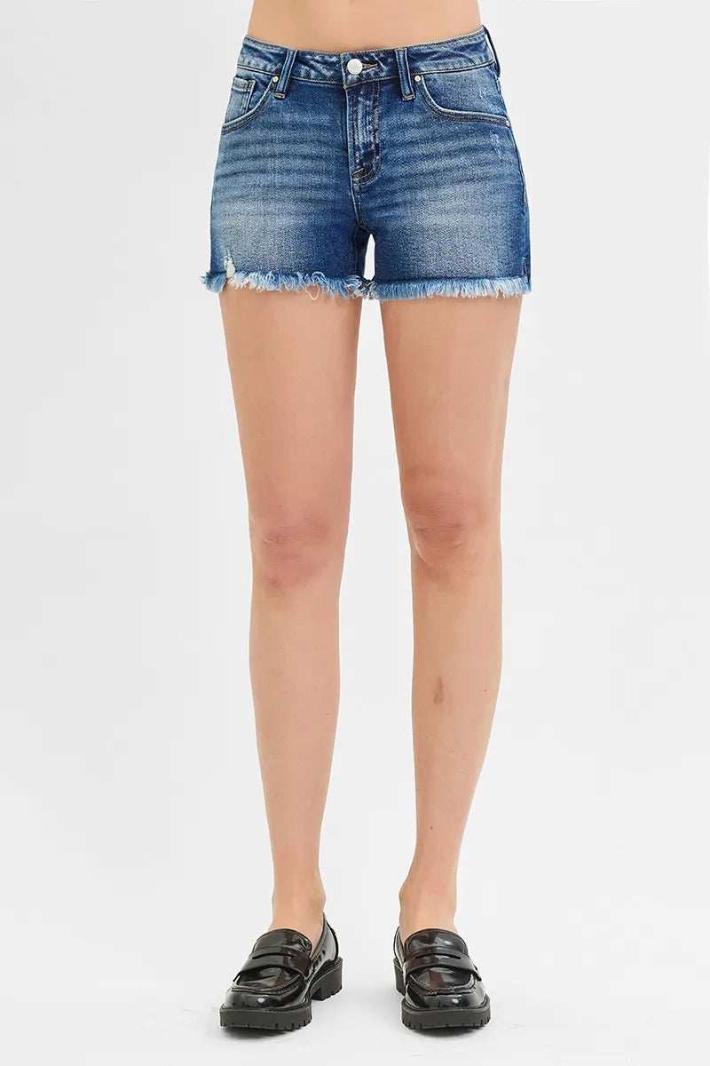 RISEN Full Size Low Rise Frayed Denim Shorts Plus Size - Trendsi - Flyclothing LLC