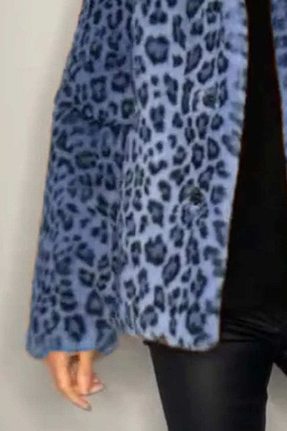 Full Size Leopard Furry Collared Neck Long Sleeve Coat - Trendsi - Flyclothing LLC