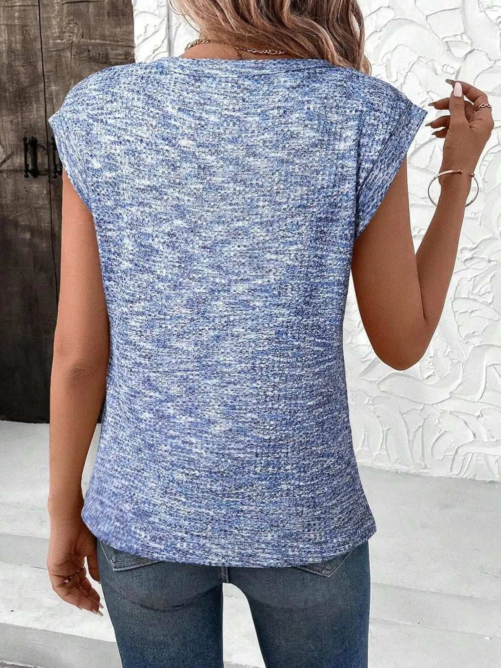 Heathered Round Neck Cap Sleeve T-Shirt - Trendsi - Flyclothing LLC