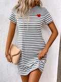 Striped Round Neck Short Sleeve Mini Dress - Trendsi - Flyclothing LLC
