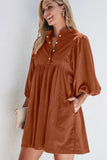 Corduroy Quarter Snap Three-Quarter Sleeve Dress - Trendsi - Flyclothing LLC