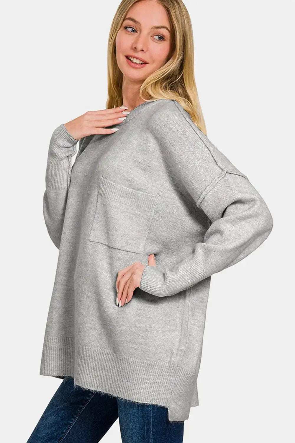 Zenana High-Low Hem Drop Shoulder Sweater - Trendsi - Flyclothing LLC