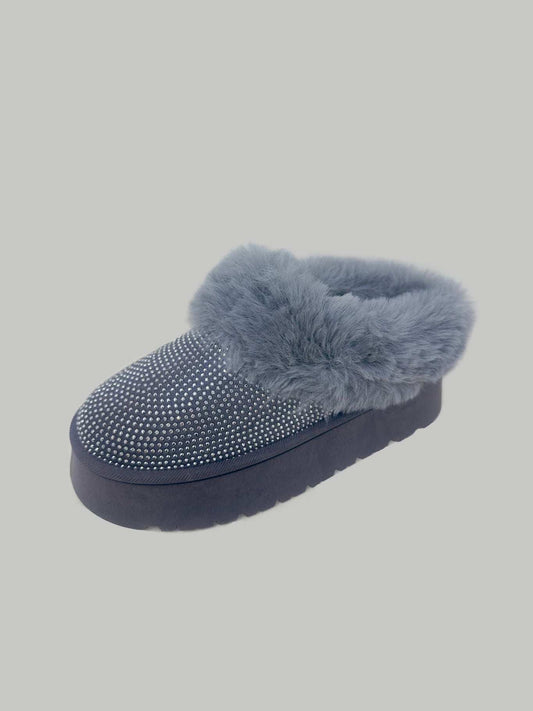 WILD DIVA Embellished Faux Fur Platform Booties - Trendsi - Flyclothing LLC