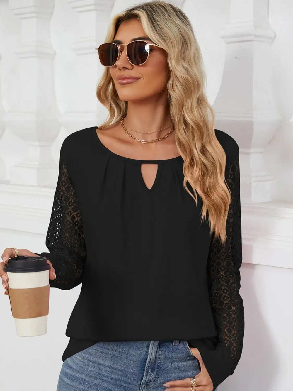 Cutout Round Neck Long Sleeve T-Shirt - Trendsi - Flyclothing LLC