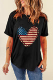 Stars and Stripes Heart Round Neck Short Sleeve T-Shirt - Trendsi - Flyclothing LLC