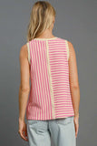 Umgee Round Neck Texture Striped Tank - Trendsi - Flyclothing LLC