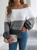 Color Block Off-Shoulder Long Sleeve Sweater - Trendsi - Flyclothing LLC