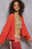 POL Open Front Cardigan with Crochet Patterns - Trendsi - Flyclothing LLC