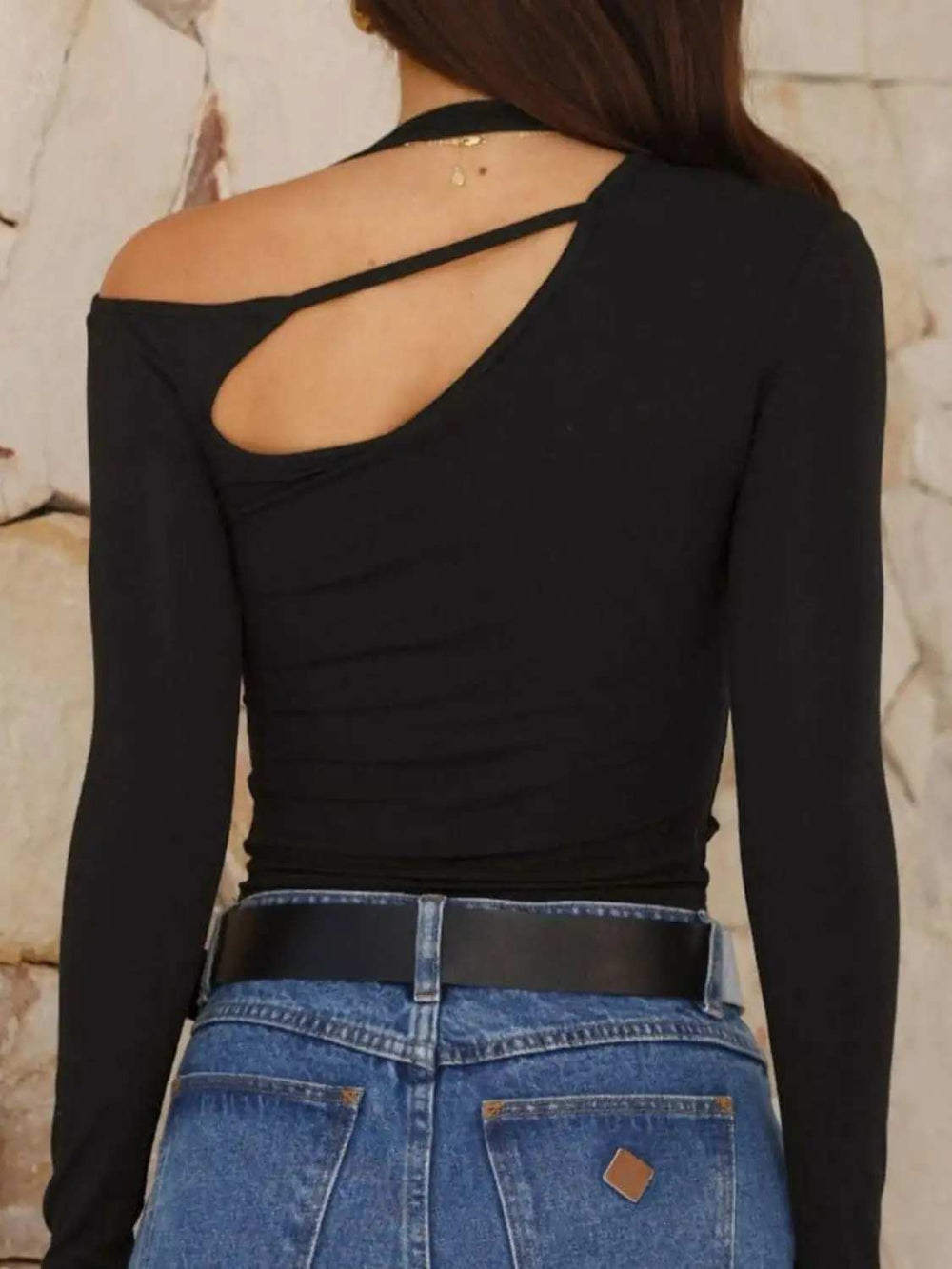Cutout Asymmetrical Neck Long Sleeve T-Shirt - Trendsi - Flyclothing LLC
