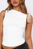 Tied Ruched Solid Color Tank - Trendsi - Flyclothing LLC