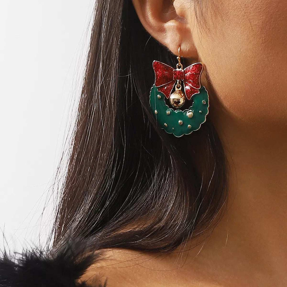 Christmas Wreath Bow Drop Earrings - Trendsi - Flyclothing LLC