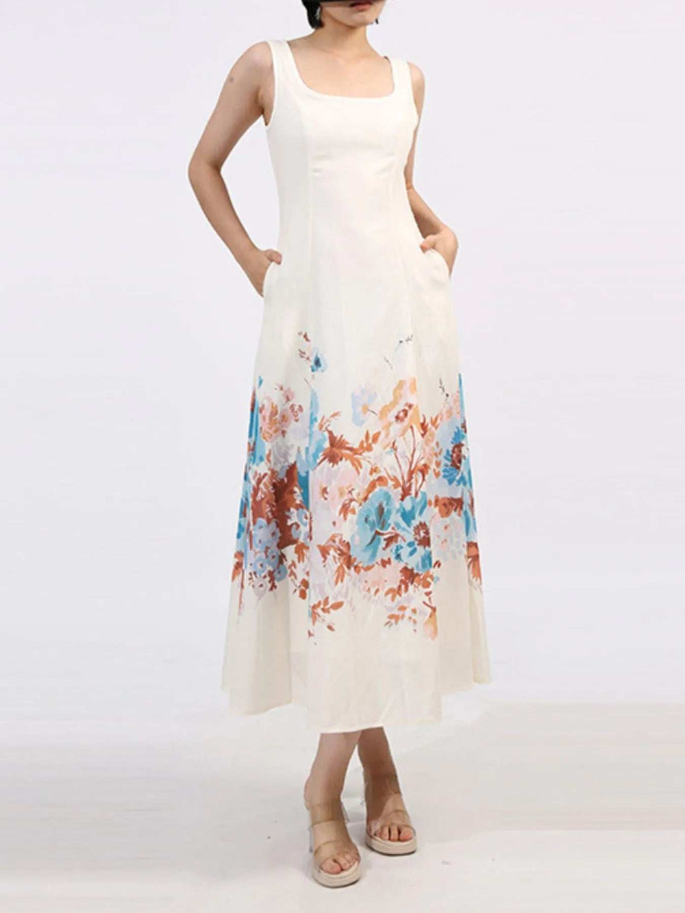 Cutout Back Printed Square Neck Dress - Trendsi - Flyclothing LLC