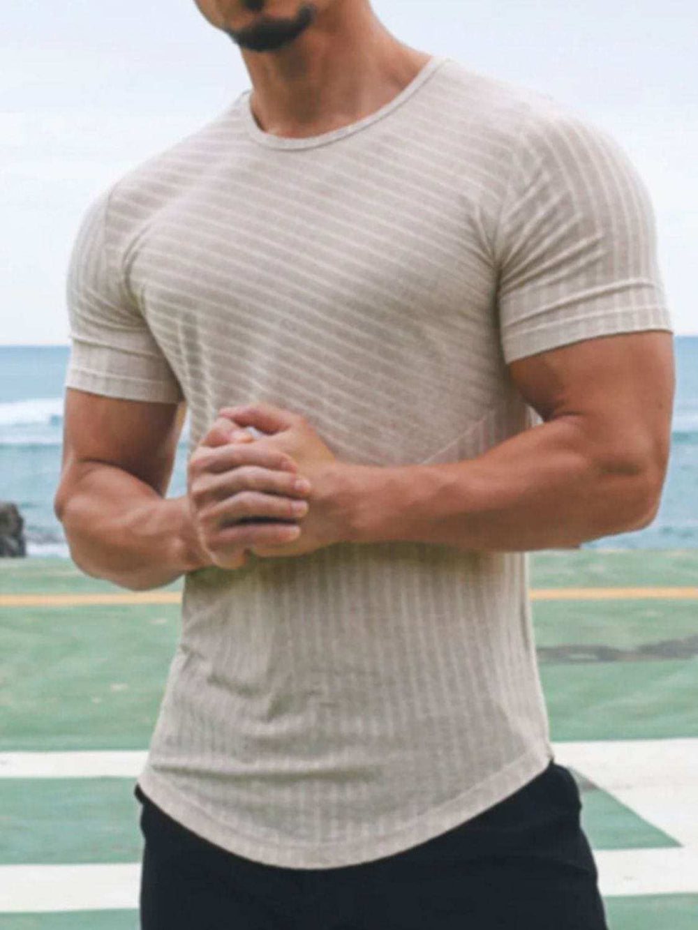 Men's Round Neck Short Sleeve Striped T-Shirt - Trendsi - Flyclothing LLC
