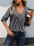 V-Neck Long Sleeve Top - Trendsi - Flyclothing LLC