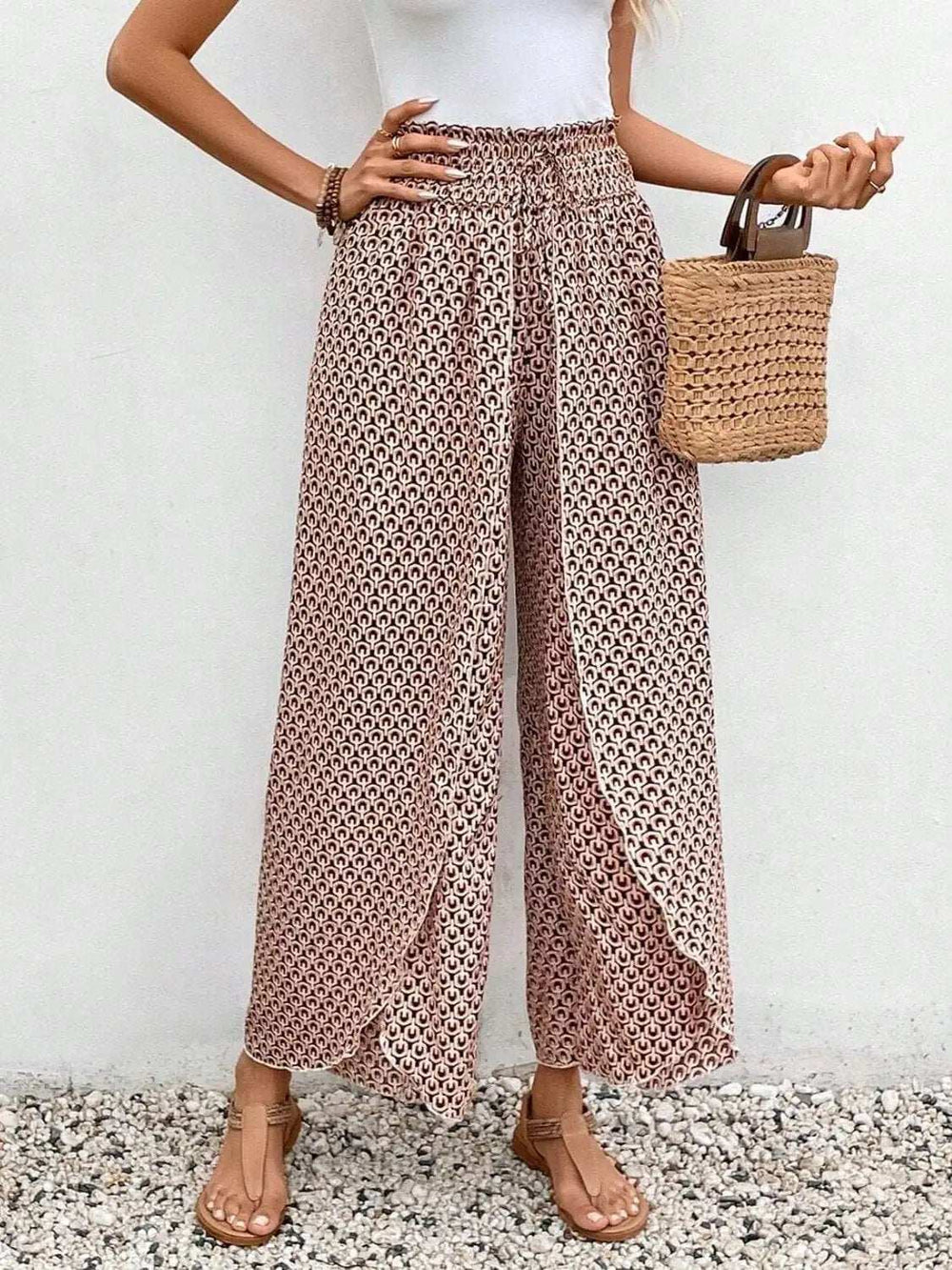 Tied Printed Wide Leg Pants - Trendsi - Flyclothing LLC