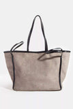Fame Suede Tote Faux Leather Trim Shoulder Strap - Trendsi - Flyclothing LLC