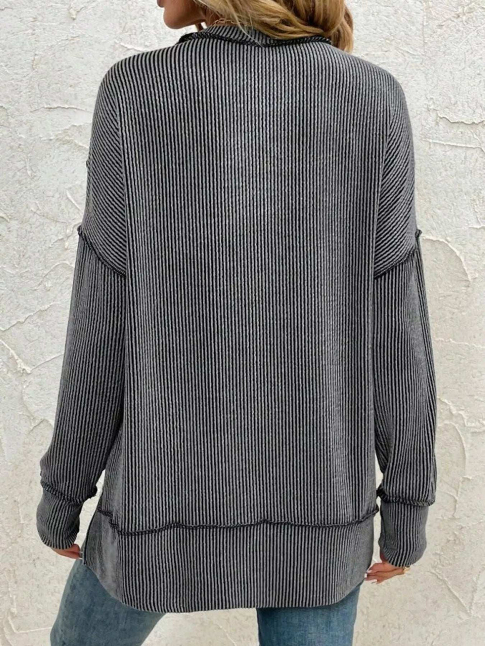 Side Slit Round Neck Dropped Shoulder Sweatshirt - Trendsi - Flyclothing LLC
