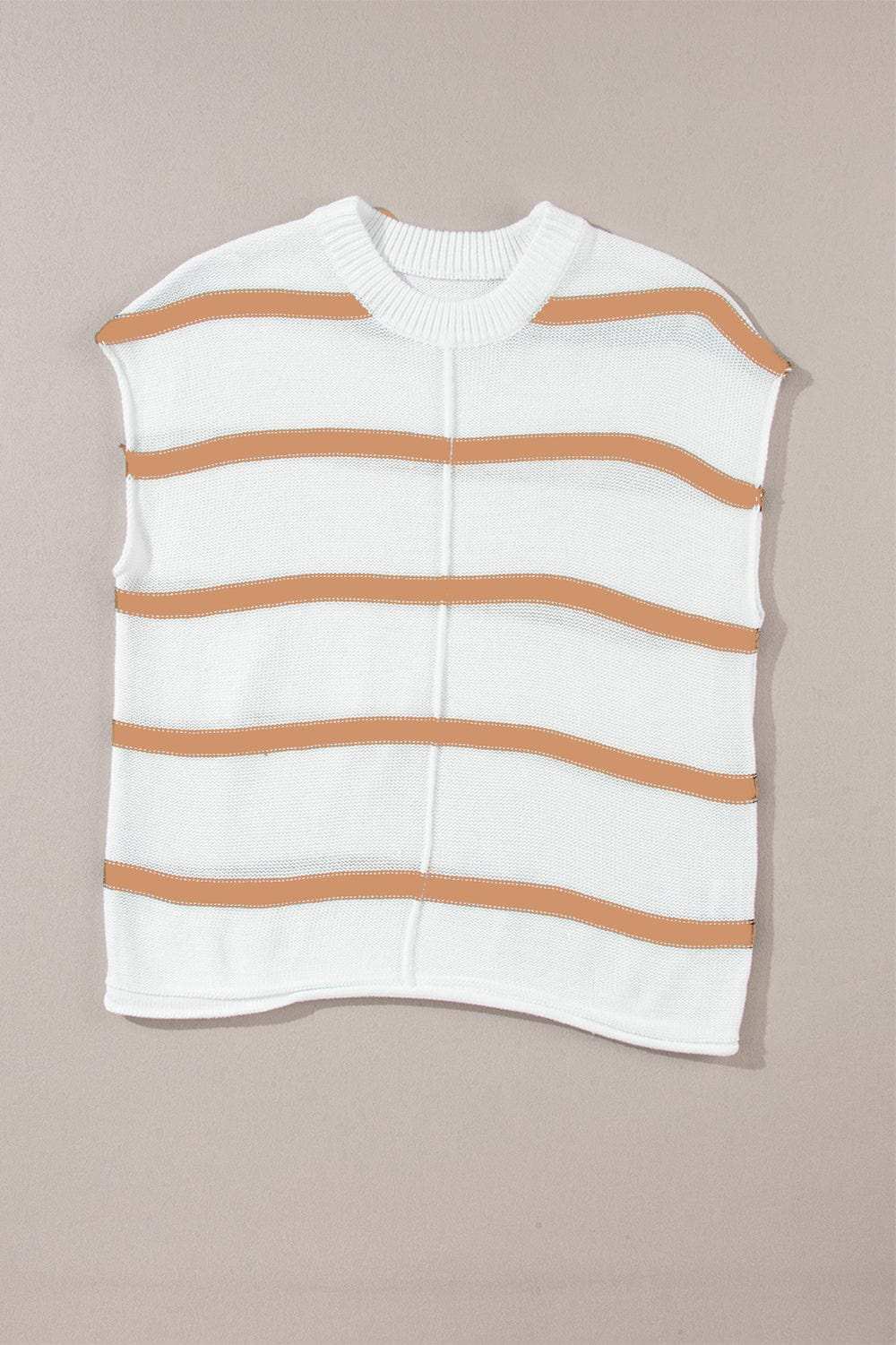 Striped Round Neck Cap Sleeve Sweater - Trendsi - Flyclothing LLC