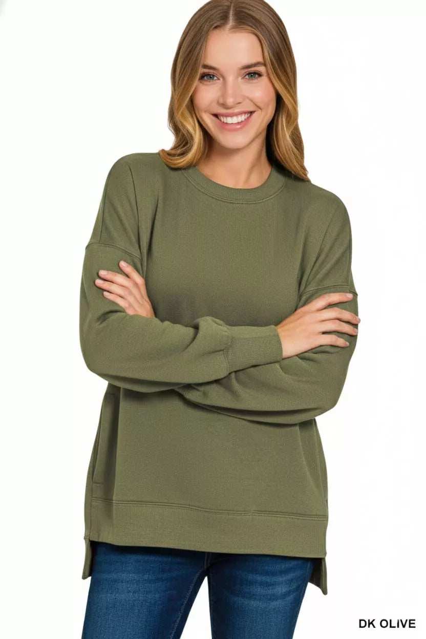 Zenana Fleece Hi-low Boyfriend Sweatshirts with Pockets - Trendsi - Flyclothing LLC