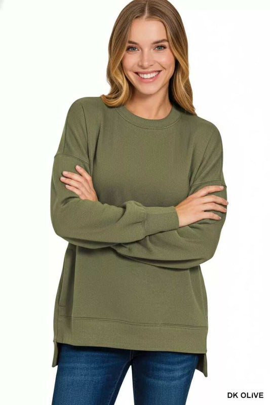Zenana Fleece Hi-low Boyfriend Sweatshirts with Pockets - Trendsi - Flyclothing LLC