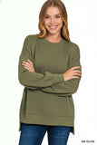 Zenana Fleece Hi-low Boyfriend Sweatshirts with Pockets - Trendsi - Flyclothing LLC