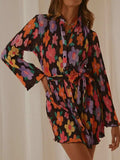 Tied Button Up Long Sleeve Dress - Trendsi - Flyclothing LLC
