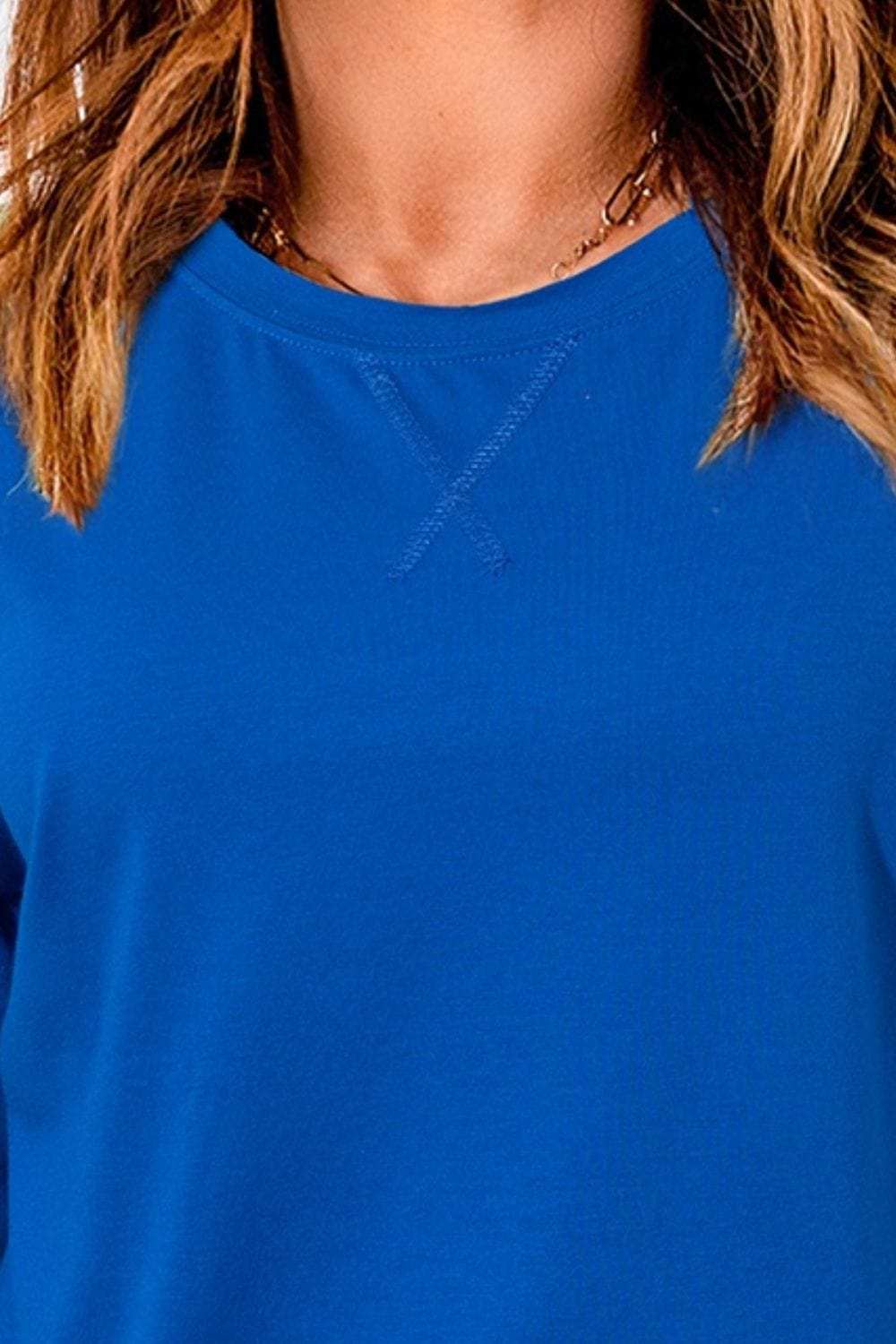 Slit Round Neck Half Sleeve T-Shirt - Trendsi - Flyclothing LLC