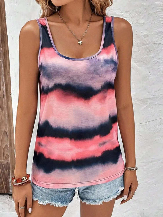 Tie-Dye Scoop Neck Wide Strap Tank - Trendsi - Flyclothing LLC