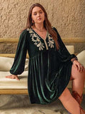 Plus Size Embroidered V-Neck Long Sleeve Dress - Trendsi - Flyclothing LLC