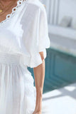 Ruffled Smocked Waist V-Neck Cover-Up - Trendsi - Flyclothing LLC