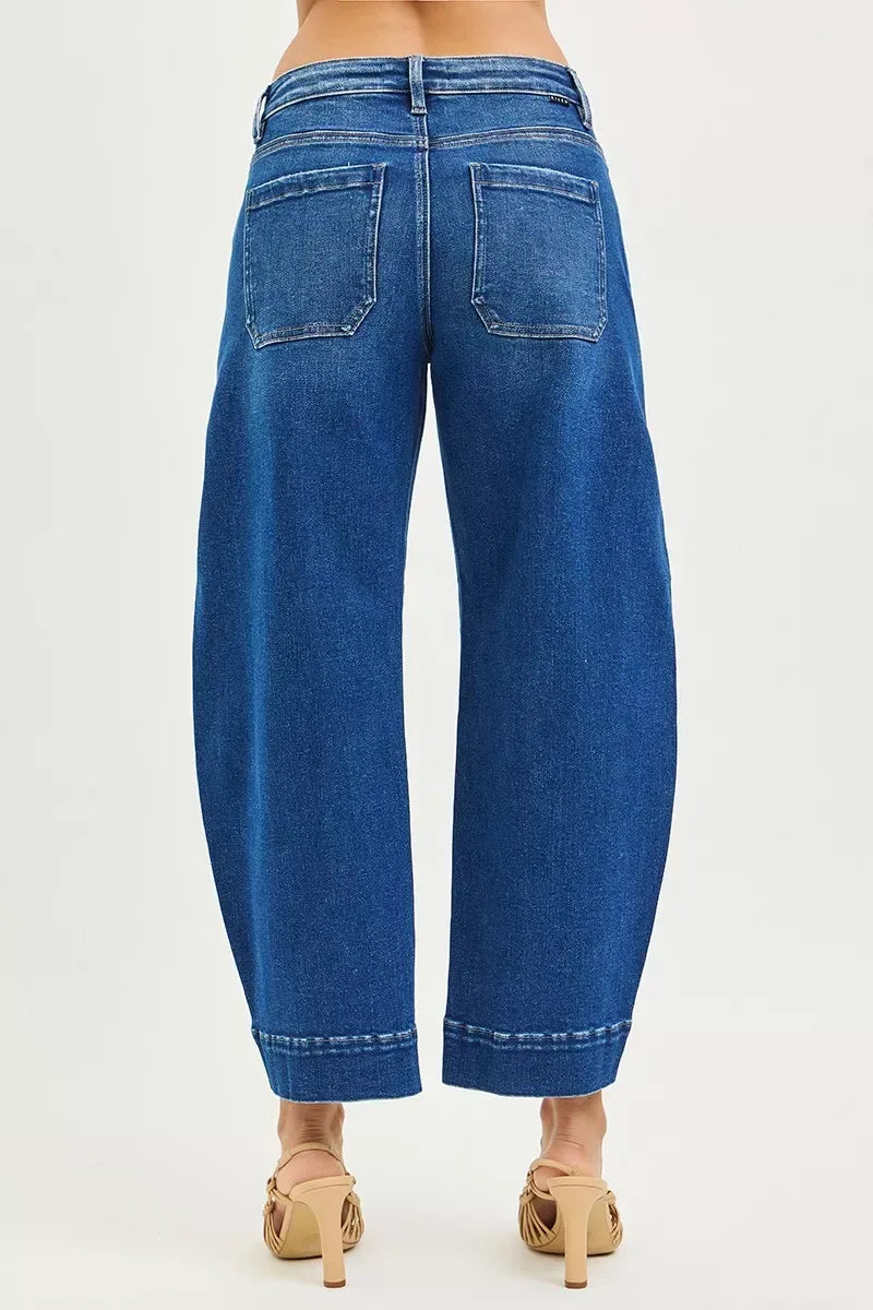 RISEN Mid Rise Crop Barrel Jeans - Trendsi - Flyclothing LLC