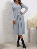 Surplice Tie Waist Long Sleeve Midi Dress - Trendsi - Flyclothing LLC