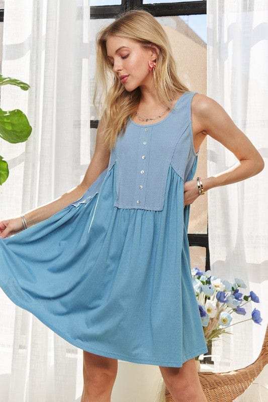 ADORA Decorative Button Sleeveless Babydoll Dress - Trendsi - Flyclothing LLC