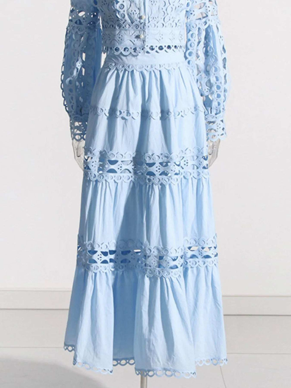 Lace Button Up Long Sleeve Top and Skirt Set - Trendsi - Flyclothing LLC