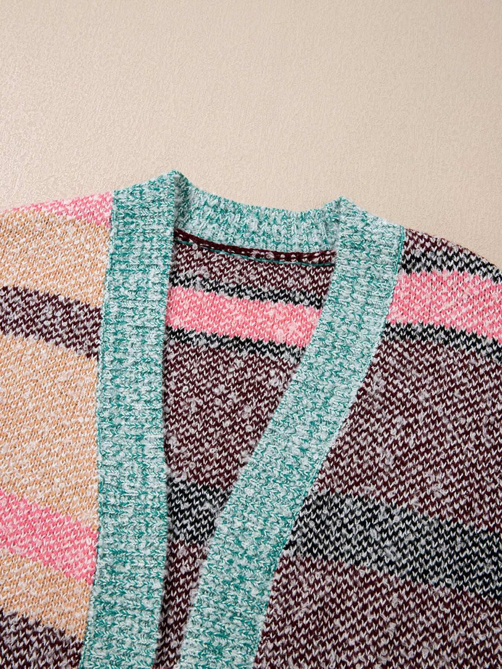 Color Block Striped Side Slit Open Front Cardigan - Trendsi - Flyclothing LLC