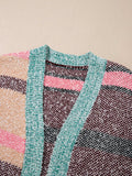 Color Block Striped Side Slit Open Front Cardigan - Trendsi - Flyclothing LLC