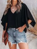 V-Neck Half Sleeve Blouse - Trendsi - Flyclothing LLC