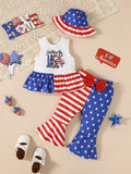Children's Patriotic Tank and Pants Outfit Set with Hat - Trendsi - Flyclothing LLC