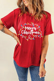 MERRY CHRISTMAS Round Neck Short Sleeve T-Shirt - Trendsi - Flyclothing LLC