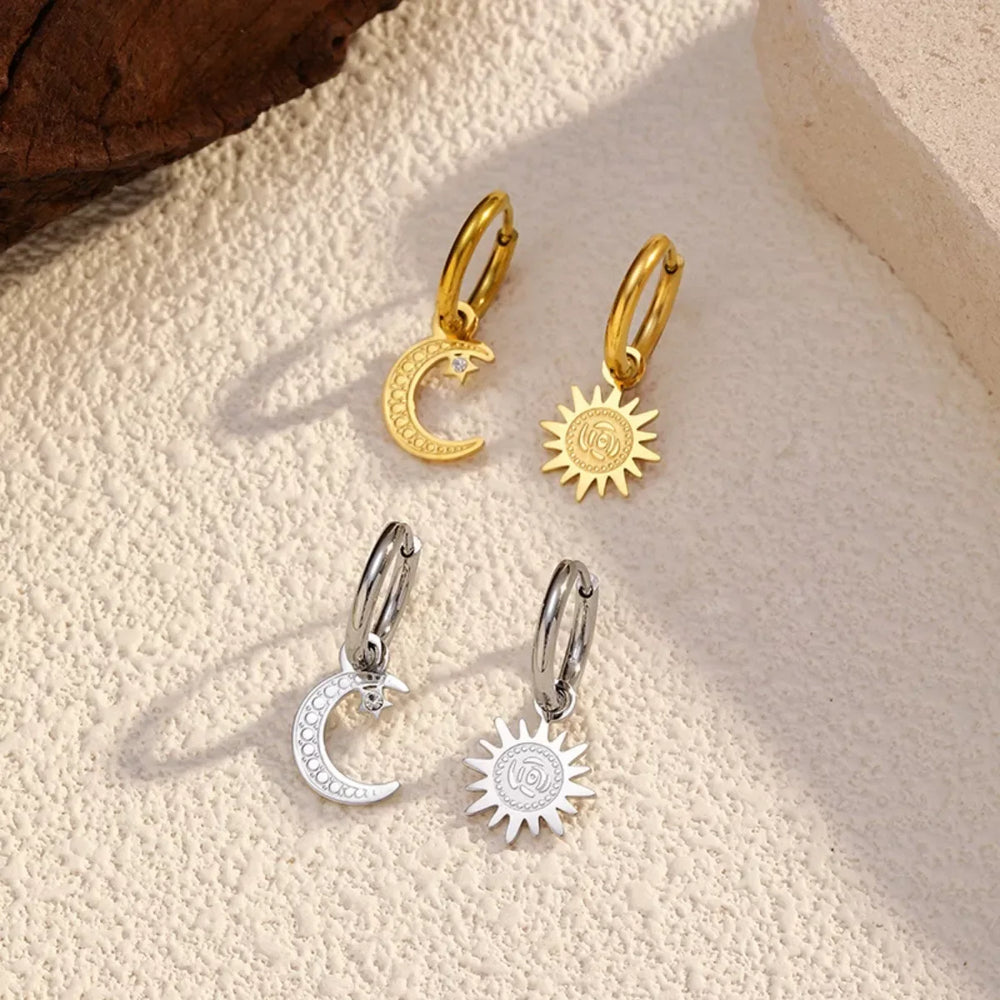 Sun and Moon Dangle Hoop Earrings - Trendsi - Flyclothing LLC